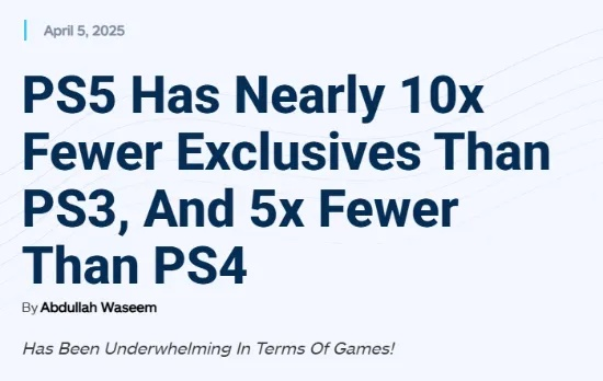 PS5独占游戏数量逊色PS3十倍，PS4五倍