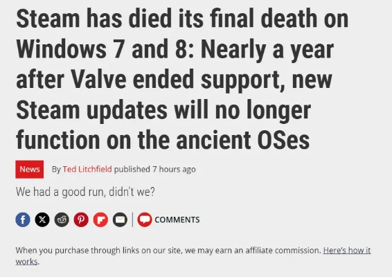 时代泪目！Steam见证Windows 7告别，玩家情怀新篇章