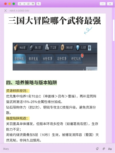 三国大冒险武将实力排行：强势培养策略指南
