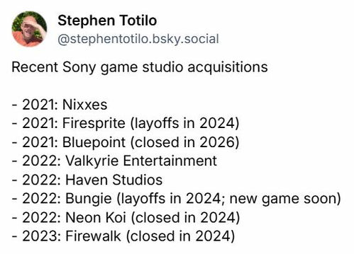 近年来索尼收购的8家工作室中 只有3家安然无恙！