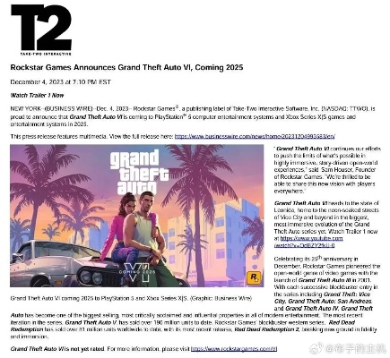 T2正式通知索尼微软：《GTA6》仍定11月发售！