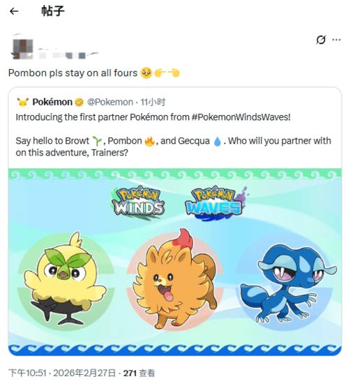 《宝可梦风/波》正式公布！全新御三家亮相